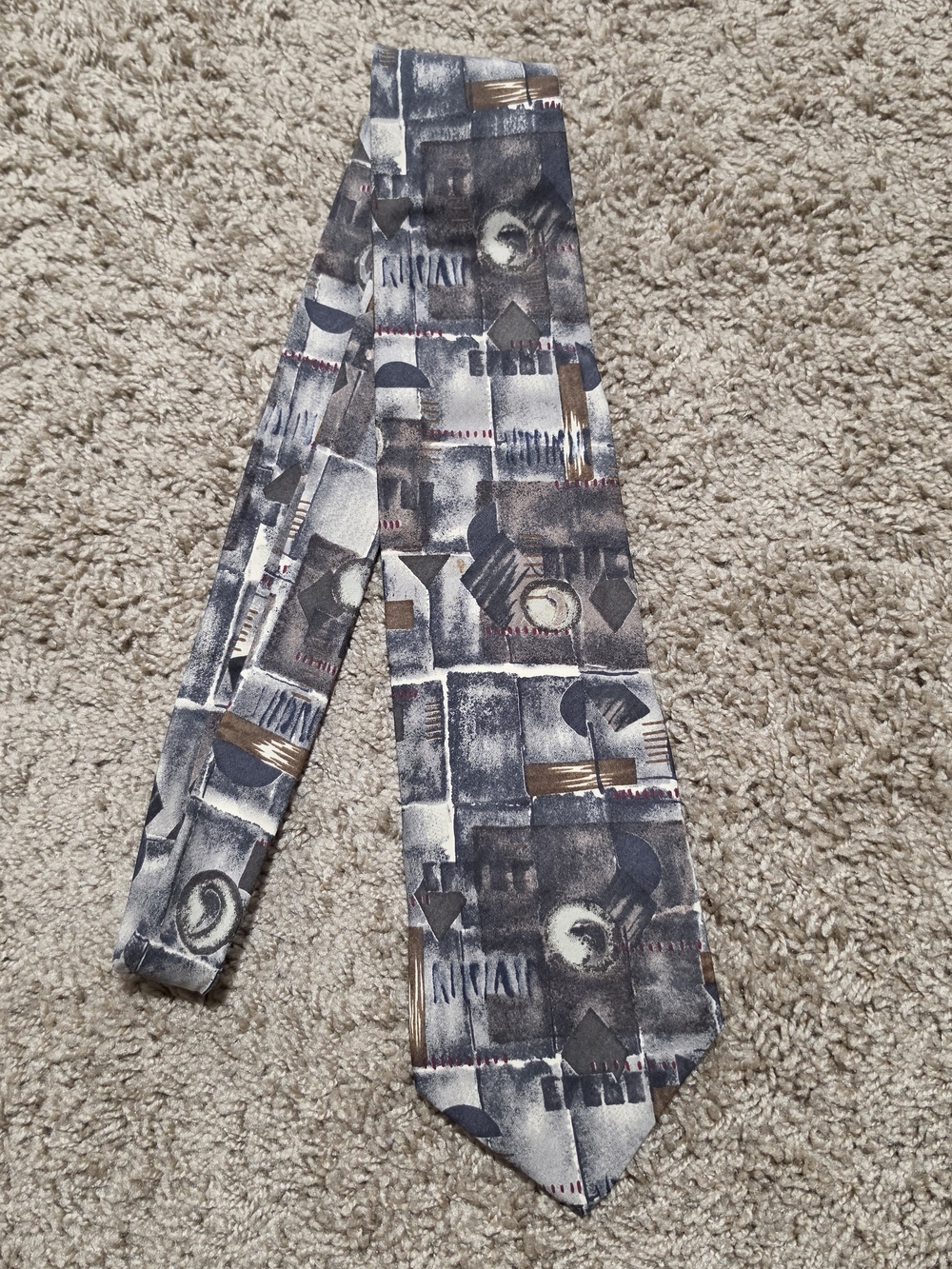 Oscar de la Rente Abstract Pattern Gray Tie